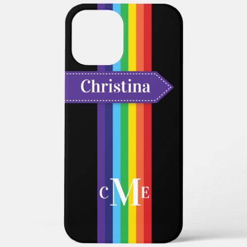 iPhone 12 Pro Case  Rainbow Striped with Monogram