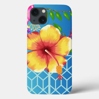 iPhone 13 Case, Blue Background Golden flower. iPhone 13 Case