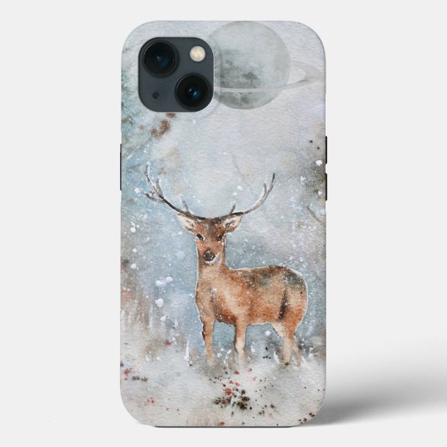 iPhone 13 Case with Painted Deer & Planet (Back)