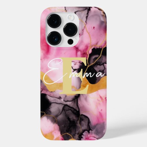 iPhone 14 Pro case Pink  Gold Alcohol Ink