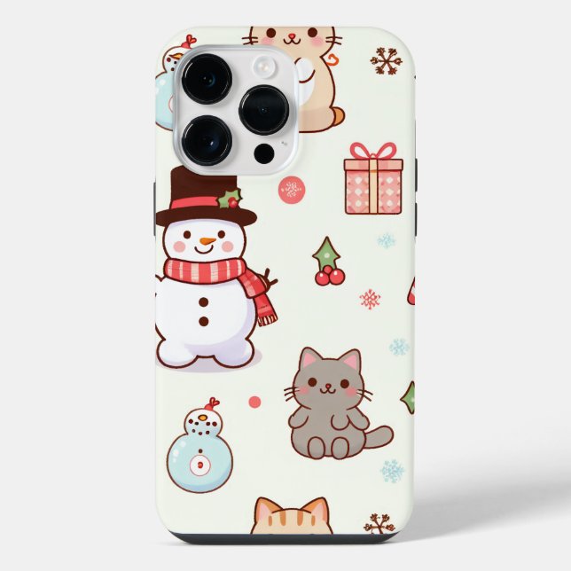  iPhone 14 Pro Max Case- Cat snowman Case (Back)