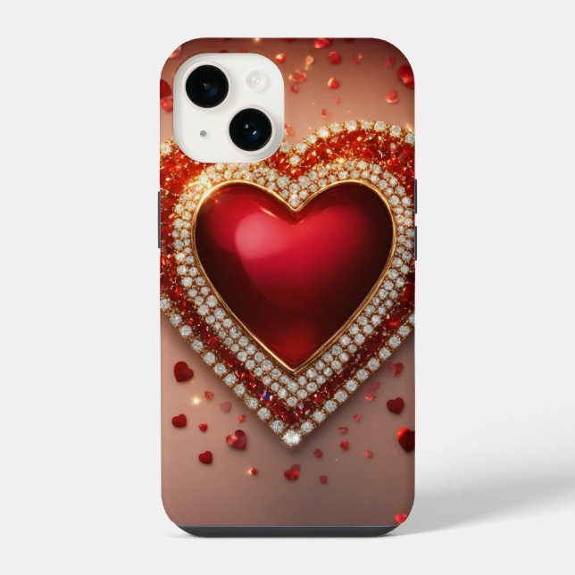 iPhone 14 Tough Case, Glossy with heart love Case (Back)