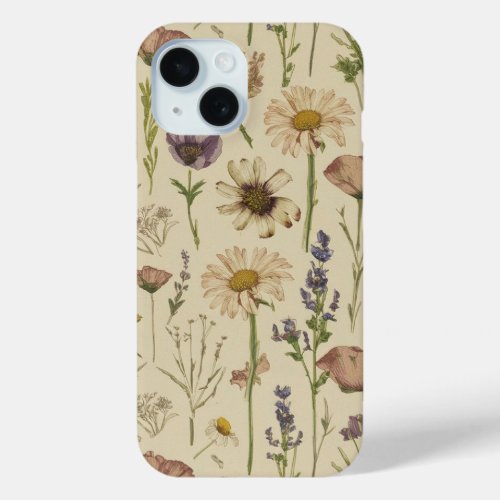 iphone 15 aesthetic minimalism wild flowers case