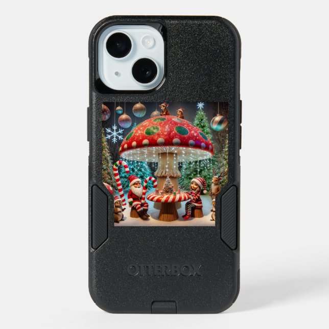 iPhone 15 Case: Christmas Mushroom Design Case (Back)