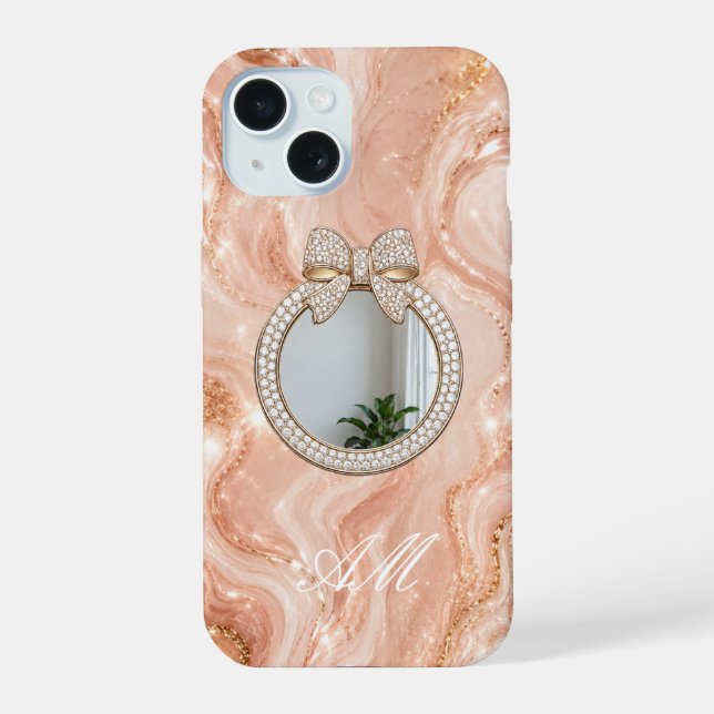 iPhone 15 Case Rose Gold Marble Personalized Name (Back)