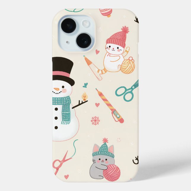 iPhone 15 Cases-Cat snowman Case-Mate iPhone Case (Back)