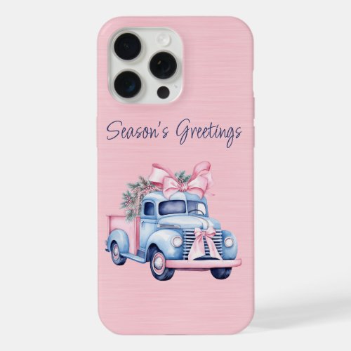 iPhone 15 Girly Pink and Blue Vintage truck iPhone 15 Pro Max Case