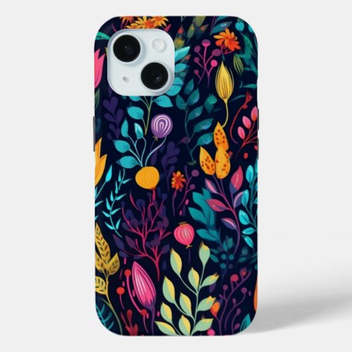 iPhone 15 Phone Case Multi_Colored Floral Design