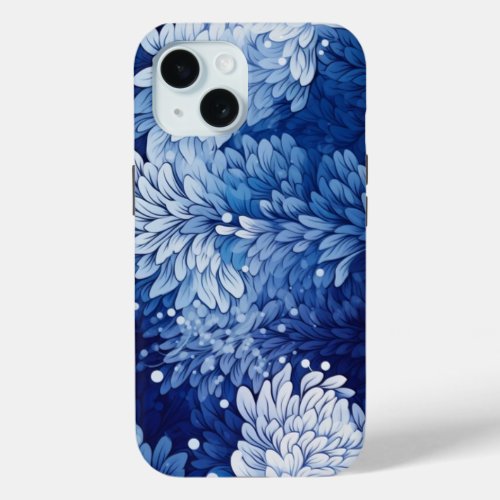 iPhone 15 Phone Case w Blue  White Floral Design