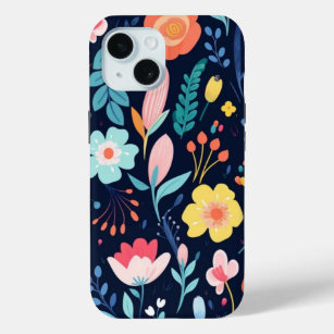 iPhone 15 Phone Case W/ Cartoon Art Floral Design