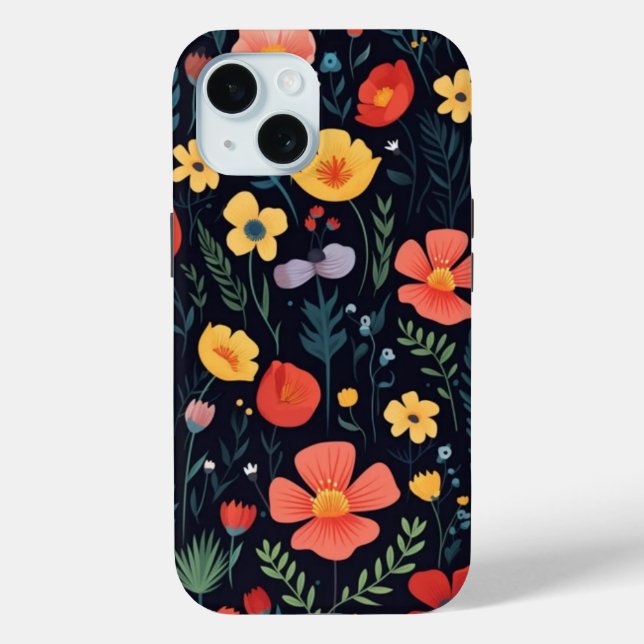 iPhone 15 Phone Case w/ Floral Art Design (Back)