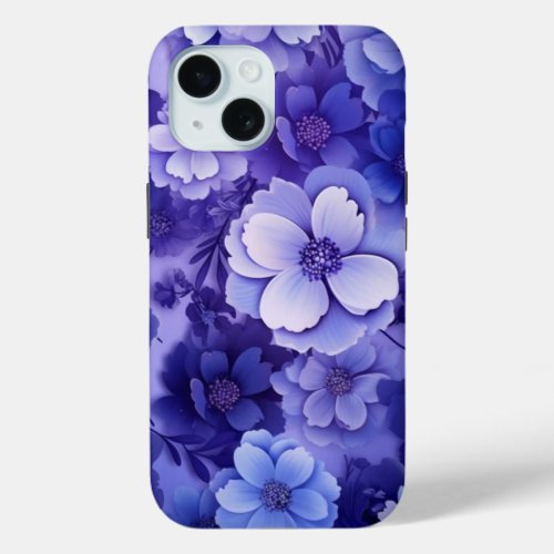iPhone 15 Phone Case W Purple Floral Design