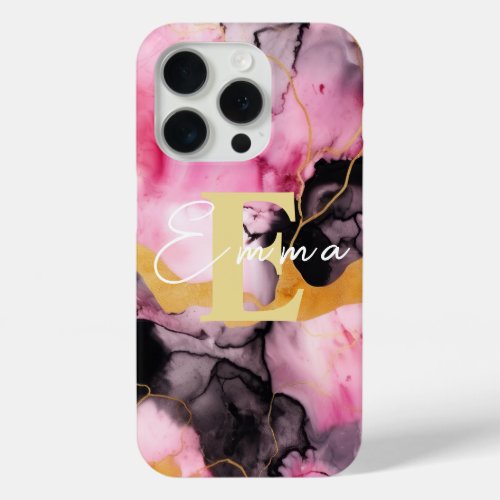 iPhone 15 Pro case Pink  Gold Alcohol Ink