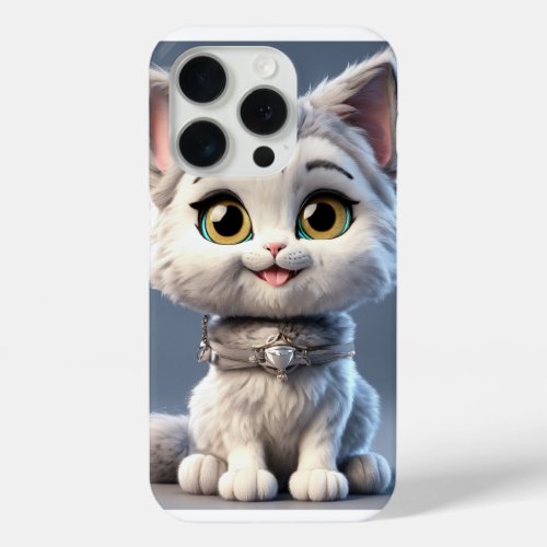 iPhone 15 Pro Case with Adorable Cat Illustration