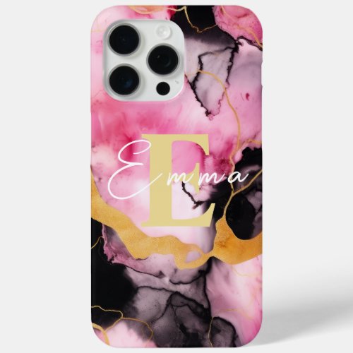 iPhone 15 Pro Max Case Pink  Gold Alcohol Ink