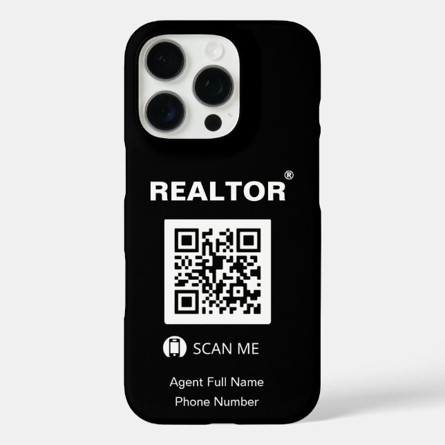 iPhone 16 Pro Black Case - Realtor®+QR Code (Back)
