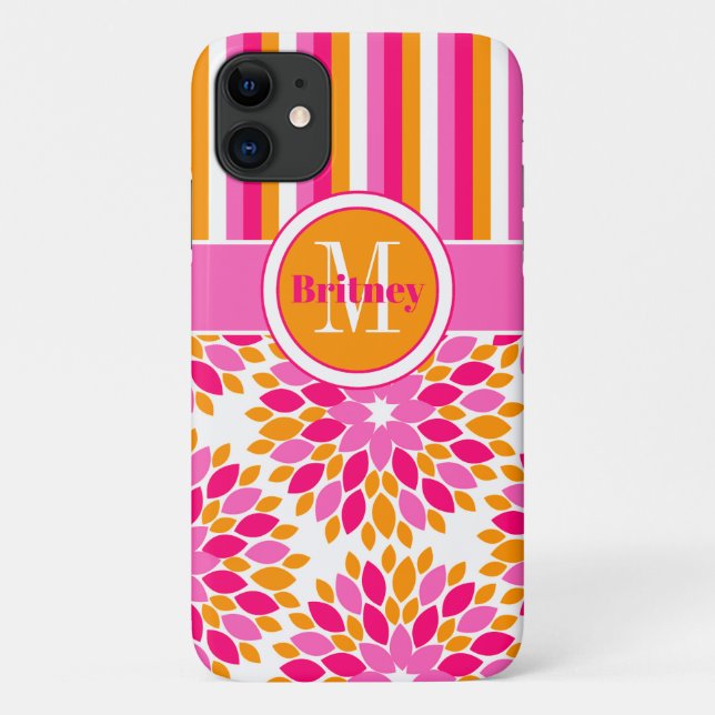 iPhone 1 Plus Case | Floral, Stripes | Pink Orange (Back)