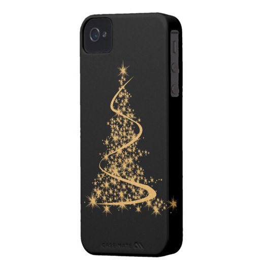 iPhone 4 Case Glitzy Gold Xmas (Back Left)