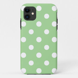 iPhone 5/5s Case: White on Green Polka Dots iPhone 11 Case