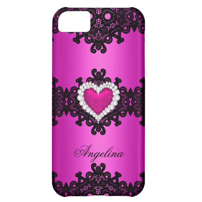 iPhone 5 Elegant Classy Hot pink Black Lace iPhone 5C Case