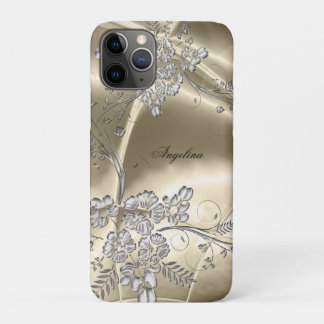 iPhone 5 Elegant Sepia Silver Metal Floral Look 11 Pro Case