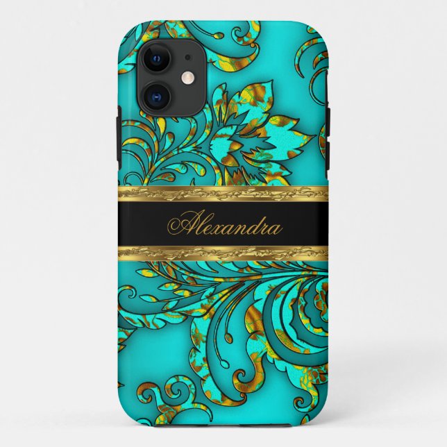 iPhone 5 Elegant Teal Gold Black Floral Damask Case-Mate iPhone Case (Back)