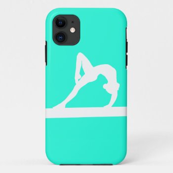 Iphone 5 Gymnast Silhouette White On Turquoise Iphone 11 Case by sportsdesign at Zazzle