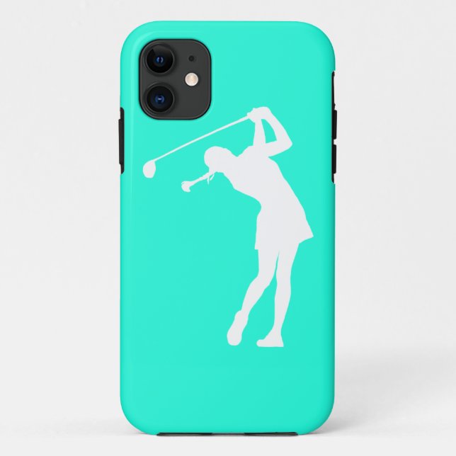 iPhone 5 Lady Golfer Silhouette White on Turquoise Case-Mate iPhone Case (Back)