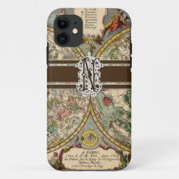 IPhone 5 Letter N Monogrammed Vintage Nautical Map iPhone 11 Case