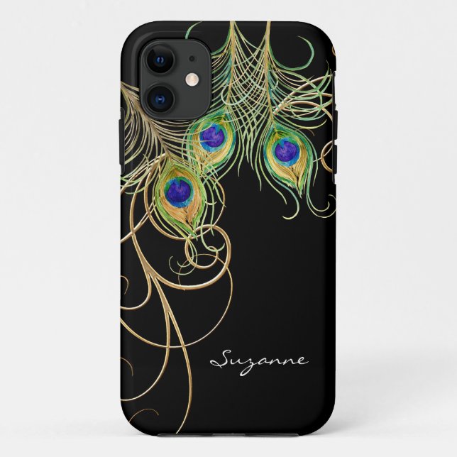 IPhone 5 Modern Peacock Feathers Gold Swirl Name Case-Mate iPhone Case (Back)