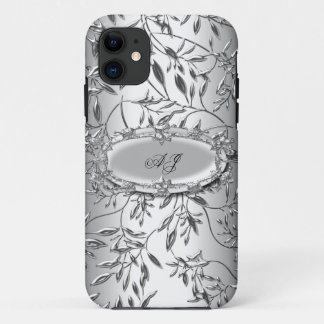 iPhone 5 Monogrammed Regal Elegant Damask Silver 11 Case