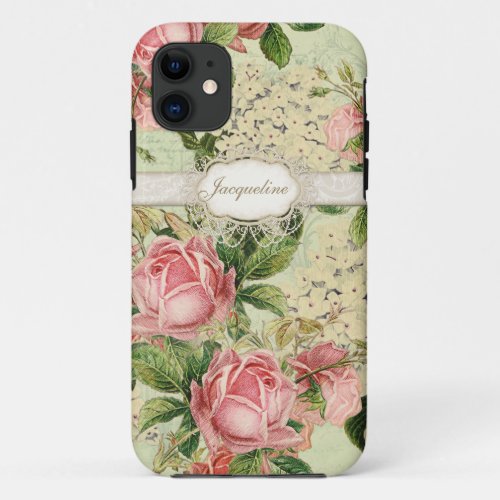 IPhone 5 _ Vintage English Rose Lace n Hydrangea iPhone 11 Case