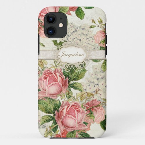IPhone 5 _ Vintage English Rose Lace n Hydrangea iPhone 11 Case
