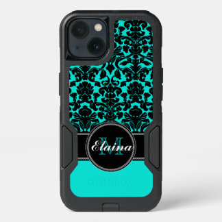 iPhone 6/6s Case | Monogrammed Teal, Black Damask