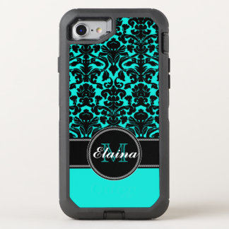 iPhone 6/6s | Monogrammed Teal, Black Damask