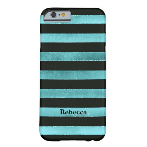 iPhone 6 Case  FAUX Aqua Foil  Black Stripes