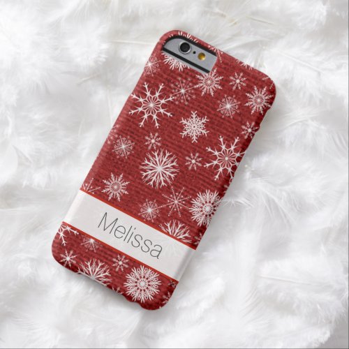 iPhone 6 Case  FAUX Burlap Snowflakes _ Red