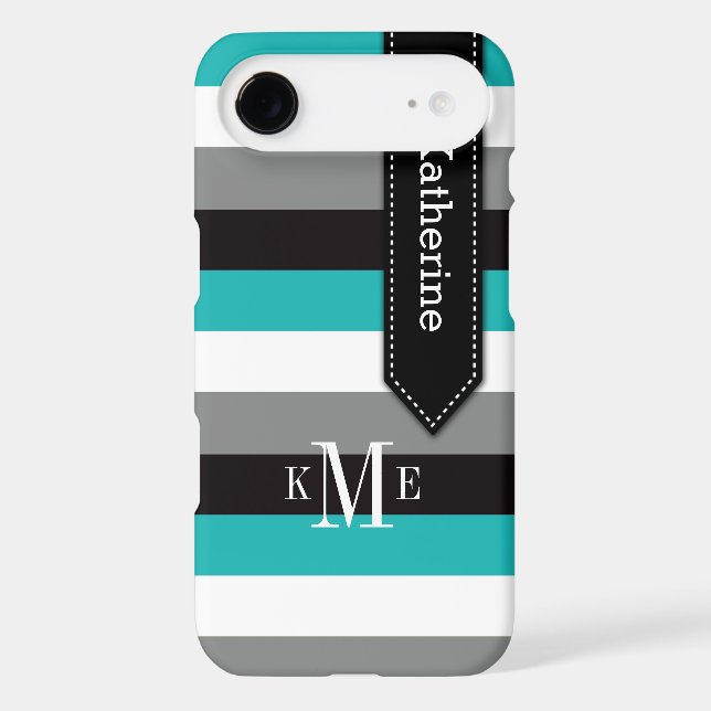 iPhone 6 Case | Stripes | Teal, Gray, Black (Back)