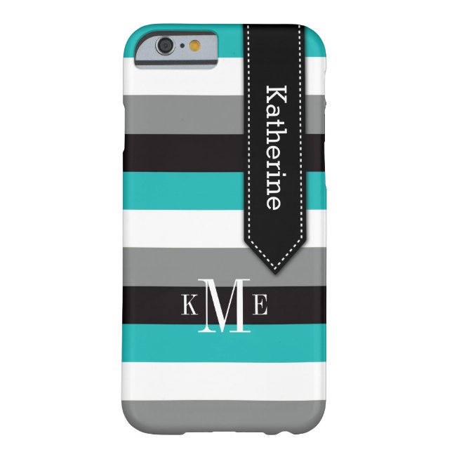 iPhone 6 Case | Stripes | Teal, Gray, Black (Back)