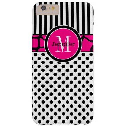 iPhone 6 Plus Case  Stripes Dots  Hot Pink