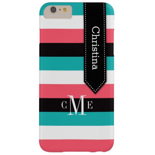 iPhone 6 Plus Case  Stripes  Teal Coral Black