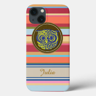 iphone 6 with an owl & colorful stripes 13 case