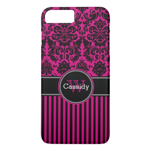 iPhone 7 Case  Damask  Stripes  Fuchsia