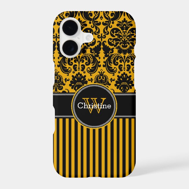iPhone 7 Case | Damask | Stripes | Mustard (Back)