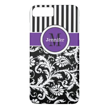Iphone 7 Case | Damask | Stripes | Purple by NiteOwlStudio at Zazzle