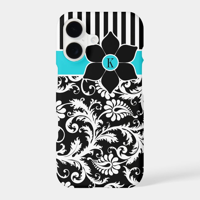 iPhone 7 Case | Damask | Stripes | Turquoise (Back)