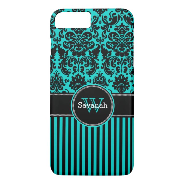 iPhone 7 Case | Damask | Stripes | Turquoise (Back)