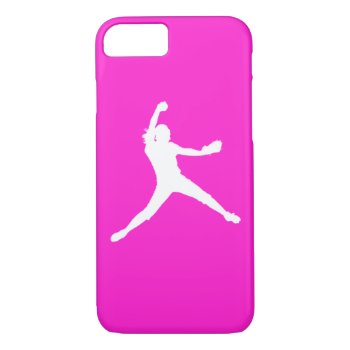 Iphone 7 Case Fastpitch Silhouette White On Pink by sportsdesign at Zazzle