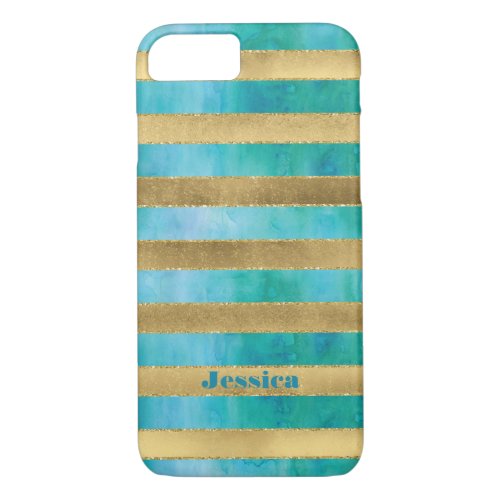 iPhone 7 Case  FAUX Gold Foil Stripe Watercolor 2