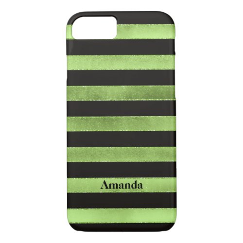 iPhone 7 Case  FAUX Lime Foil  Black Stripes